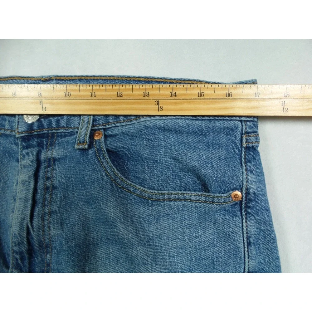 Levis 505 Mens Jeans 34 x 32 Blue Denim Straight Leg Regular Fit Stretch